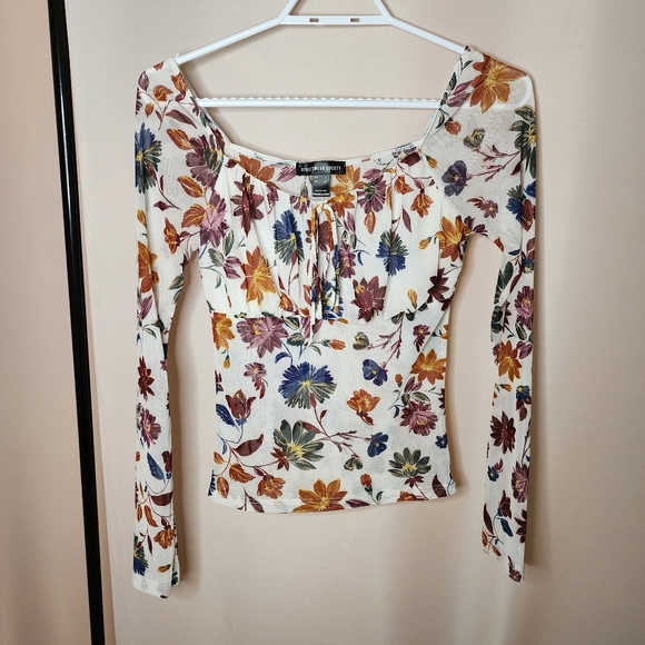 Mesh flower top / blouse Streetwear Society SWS / floral mesh / long sleeve - Picture 1 of 6